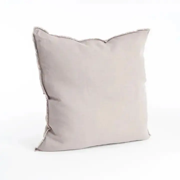 Fringed Linen Pillow, Taupe - Saro Lifestyle