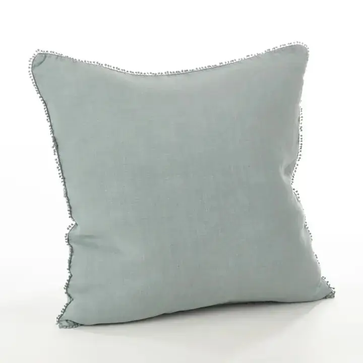 Pompom Pillow, Blue Gray - Saro Lifestyle