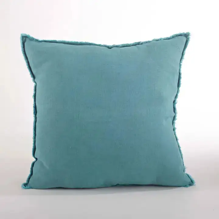 Fringed Design Linen Pillow, Sea Green - Saro Lifestyle