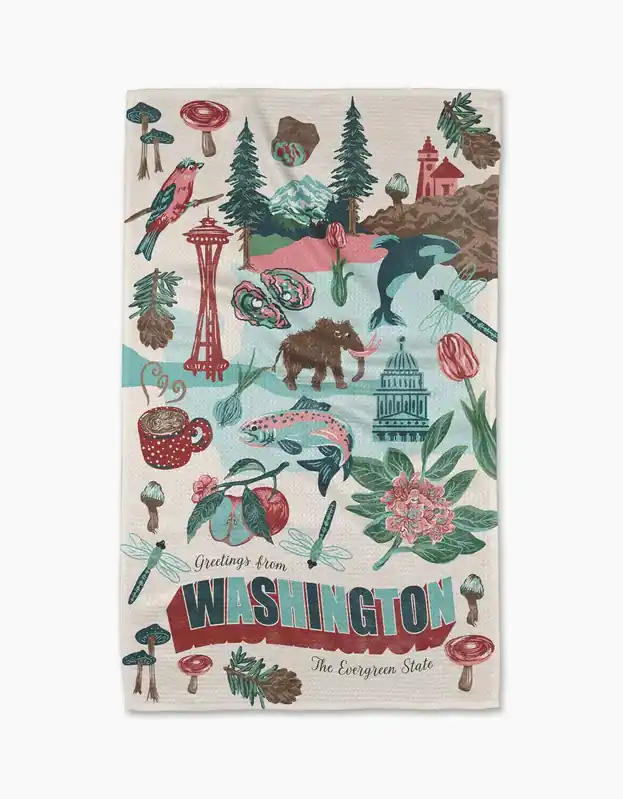 Greetings From Washington Kitchen Tea Towel - Geometry