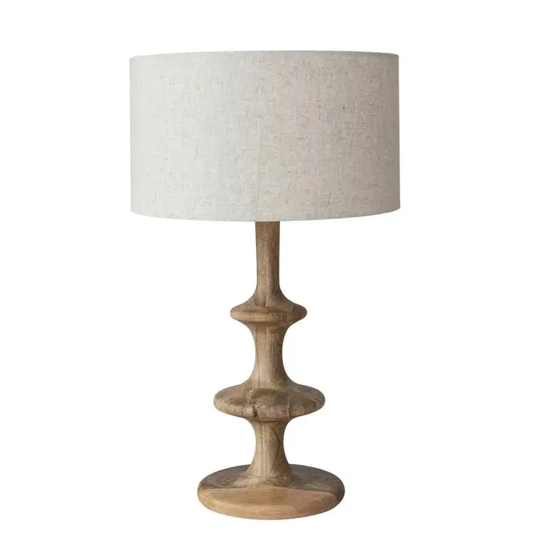 Mango Wood Table Lamp with Linen Shade - Greenhouse Home