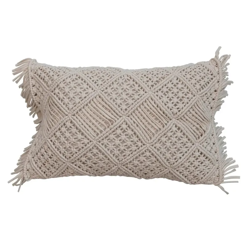 Macrame Lumbar Pillow with Fringe - Greenhouse Home