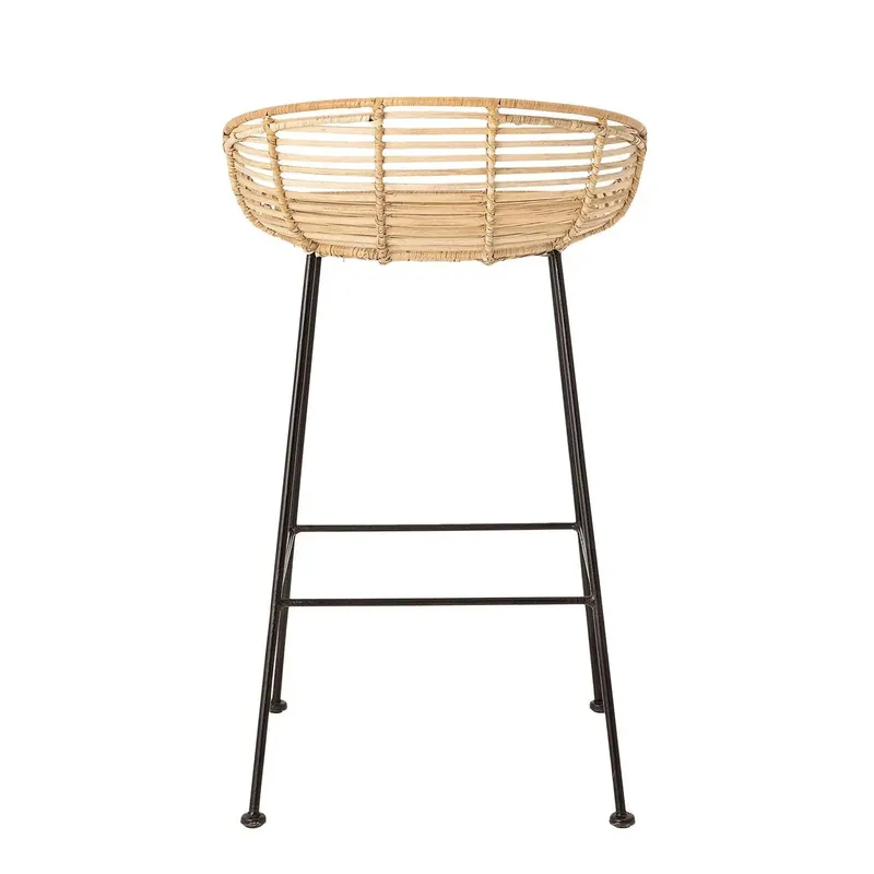Woven Rattan Bar Stool w/ Black Wrought Iron Legs - Greenhouse Home