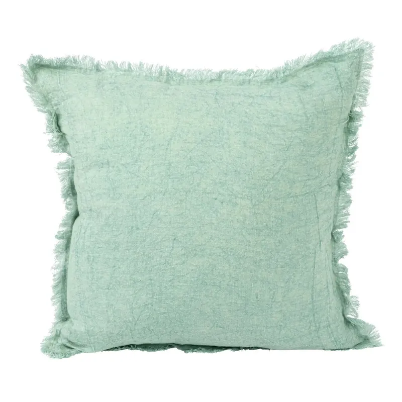 Square Stonewashed Linen Pillow with Fringe - Greenhouse Home