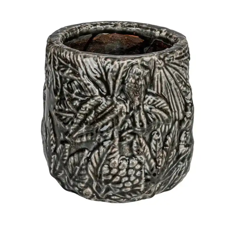 Decorative Grey Terra-cotta Planter with Embossed Pattern