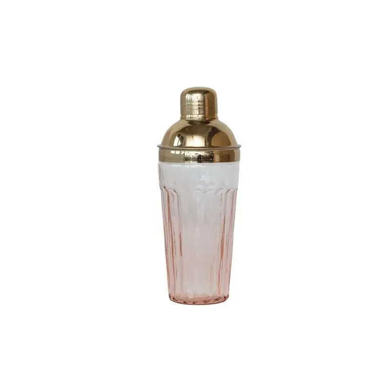 Pink + Gold Glass Cocktail Shaker with Stainless Steel Top - Greenhouse Home