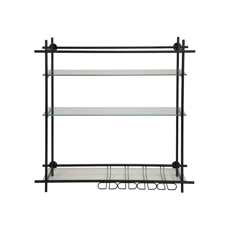 Metal + Glass Wall Shelf with Stemware Holders - Greenhouse Home