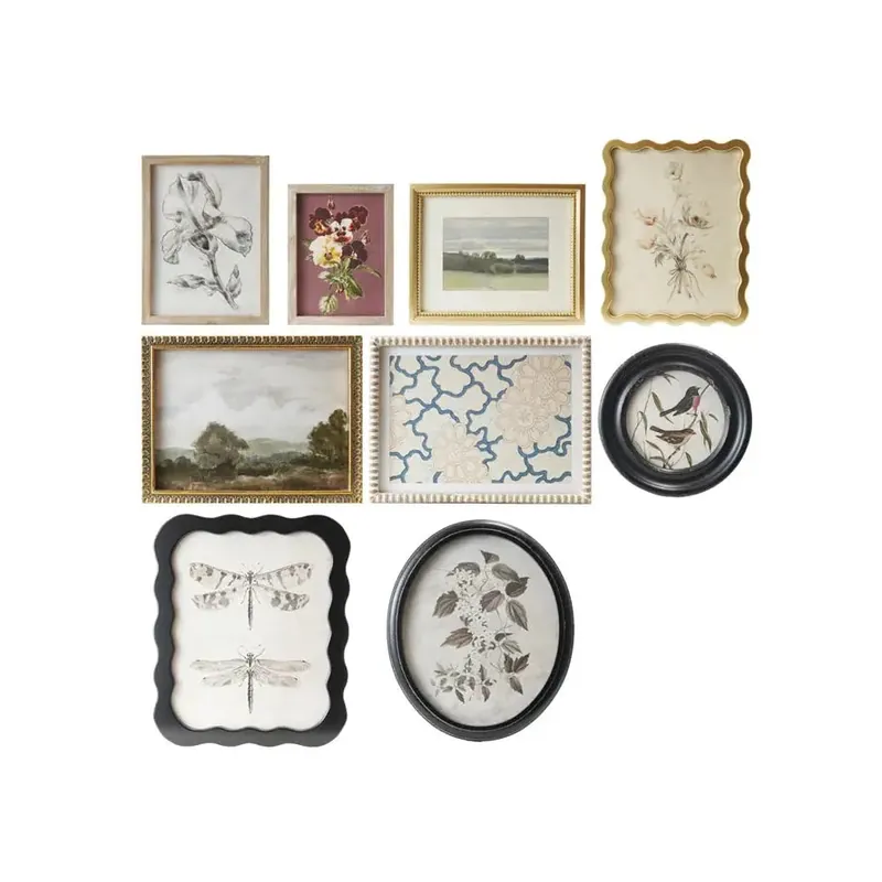 Wood Framed Glass Wall Décor with Landscapes, Botanicals + Insect Prints - Greenhouse Home
