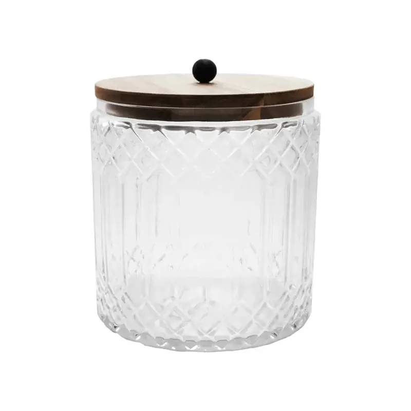 Cut Glass Jar with Acacia Wood Lid, Natural - Greenhouse Home