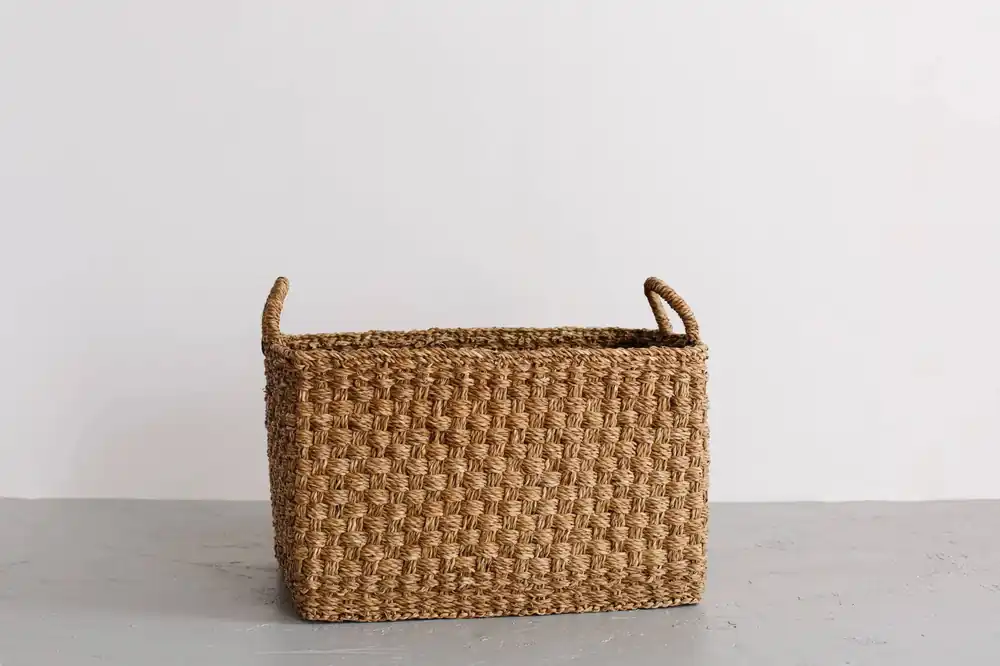 Rectangular Floor Basket with handles, Harvest Chatai weave - Will & Atlas
