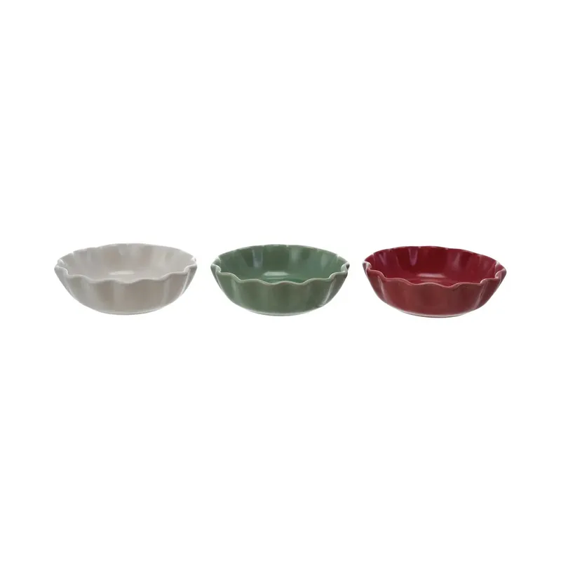 4" Round Stoneware Scalloped Bowl, 3 Colors - Greenhouse Home