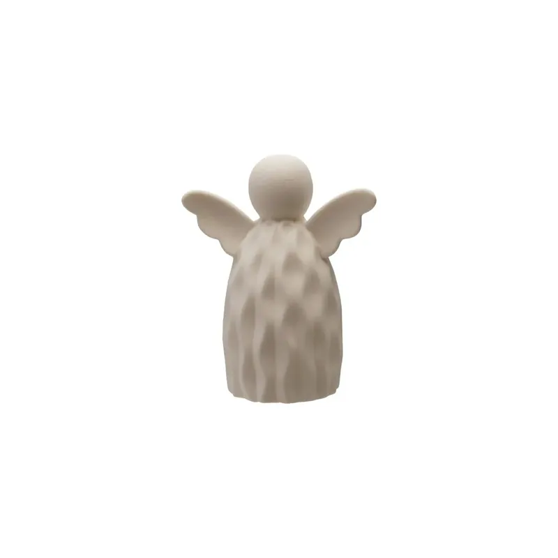 Stoneware Bisque Angel with LED Light, White (Batteries Included) - Greenhouse Home