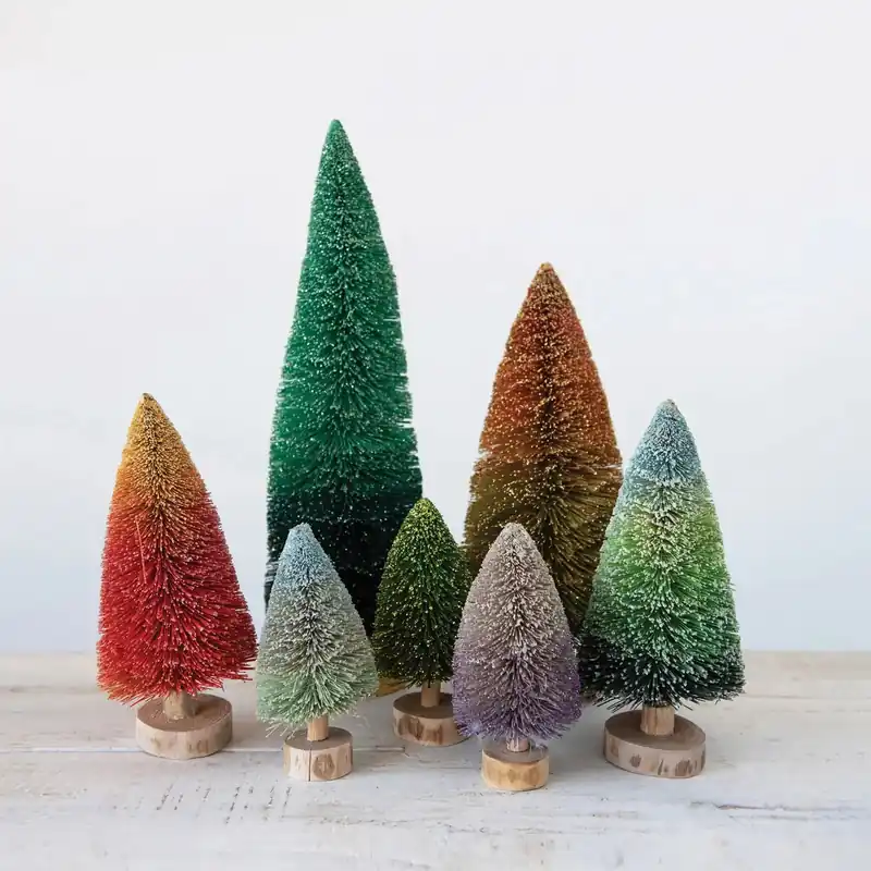 Sisal Bottle Brush Tree w/ Wood Base, Ombre, 2 Colors - Greenhouse Home