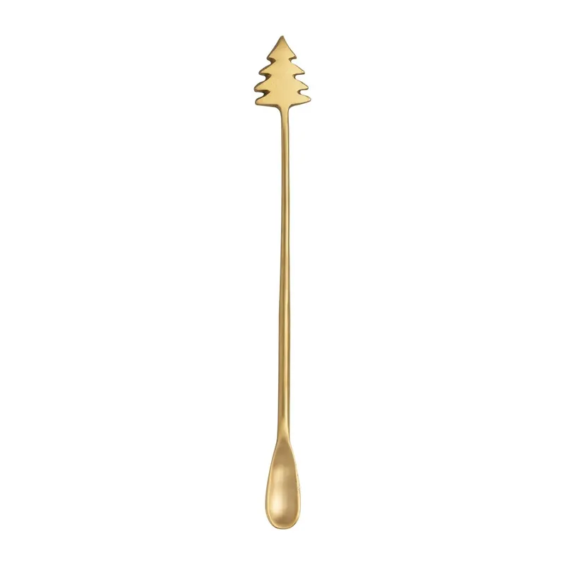 9"L Brass Cocktail Spoon with Christmas Tree Handle - Greenhouse Home