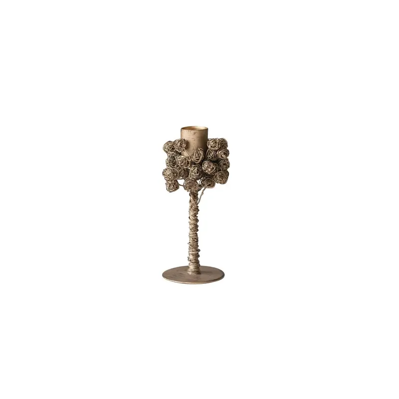Metal Taper Holder with Wire Clusters, Antique Brass Finish - Greenhouse Home
