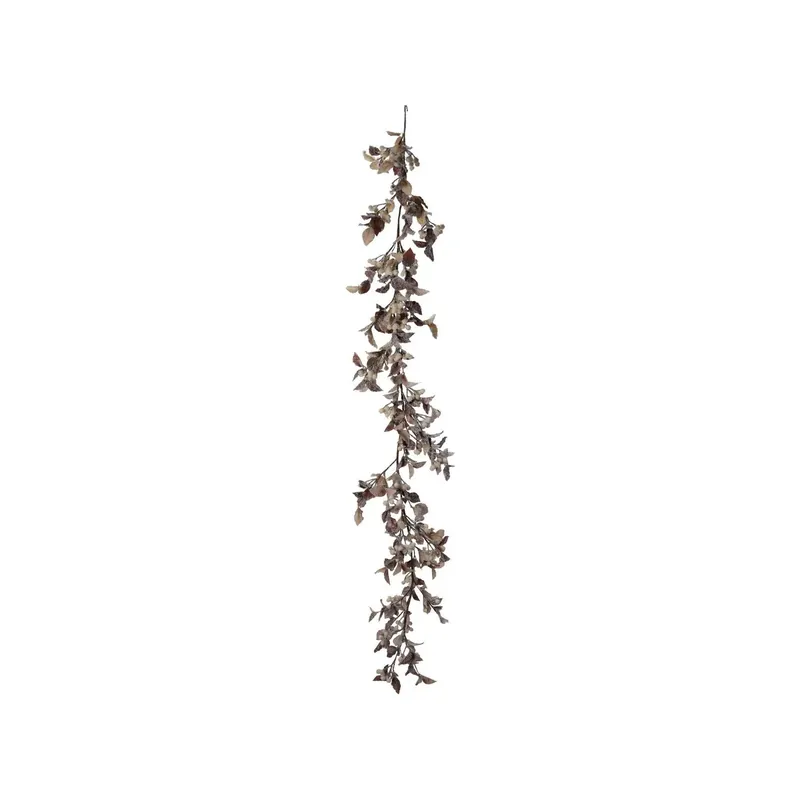Faux Garland with Berries, Snow Finish, Brown & Cream Color - Greenhouse Home
