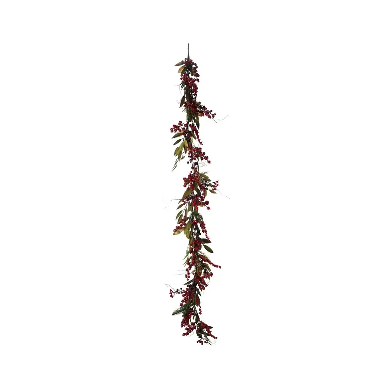 72"L x 8"H Faux Spruce Garland with Red Berries & Pinecones - Greenhouse Home
