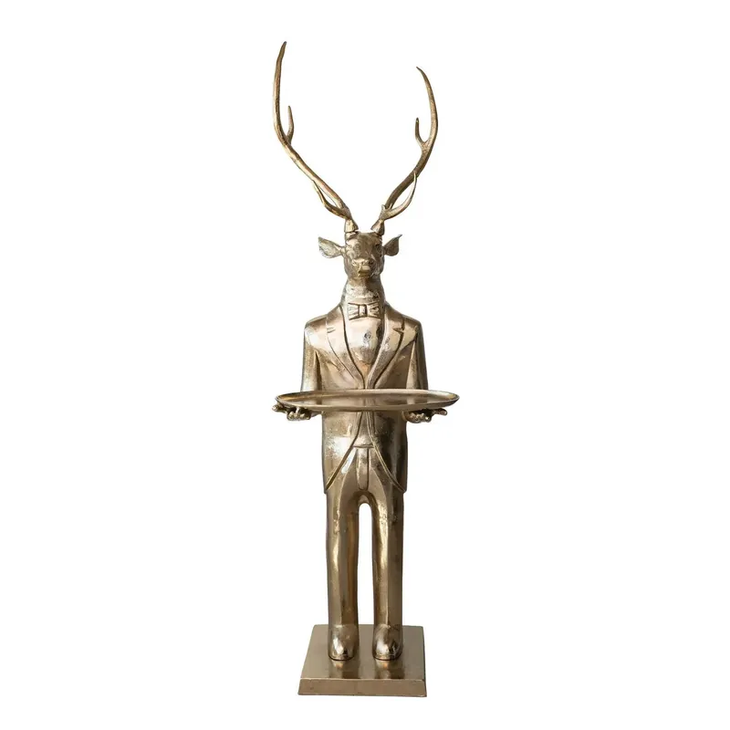 Cast Aluminum Butler Deer with Tray - Greenhouse Home