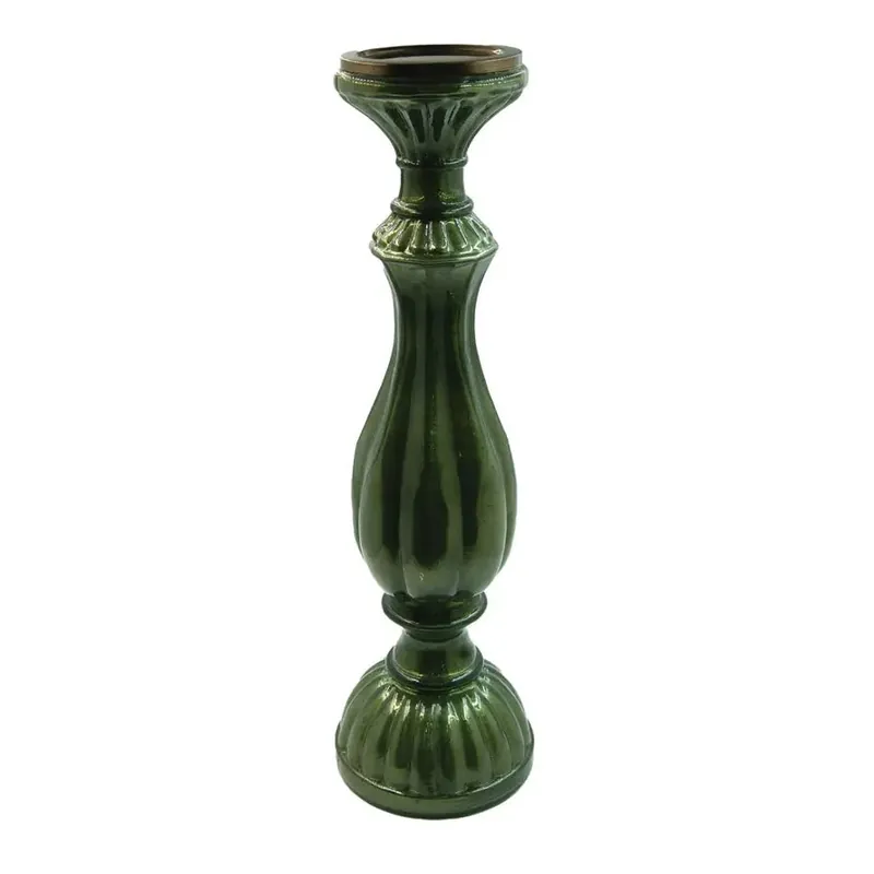 Embossed Mercury Glass Candle Holder, Green (Holds 3" Pillar) - Greenhouse Home