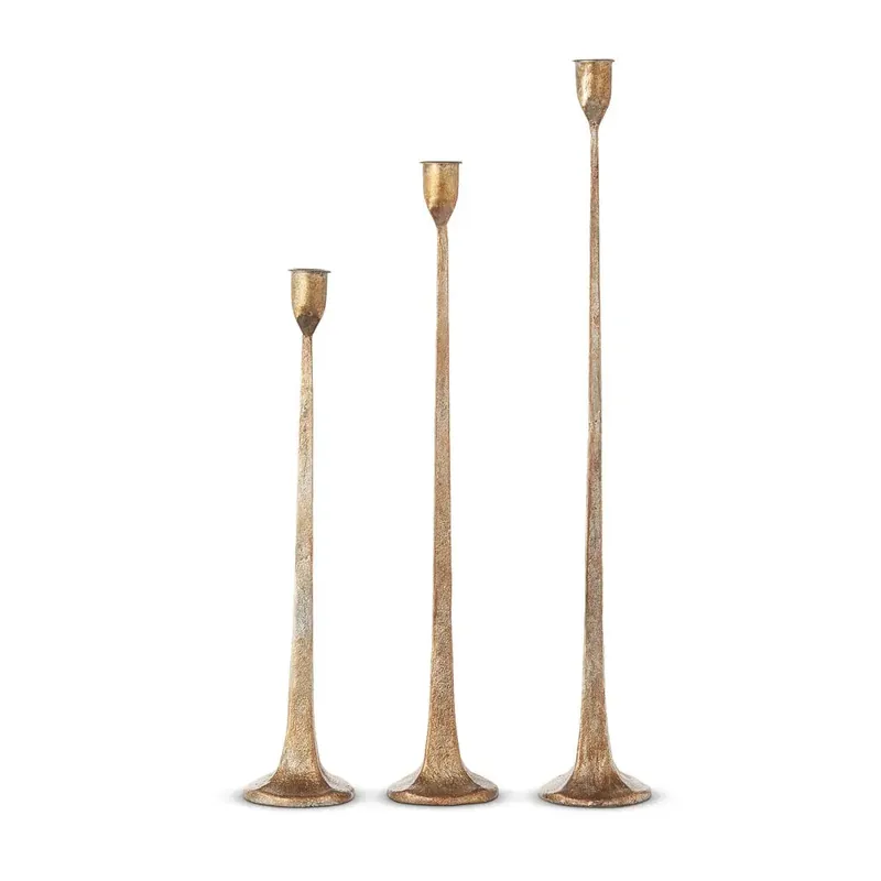 Soft Gold Cast Iron Candlesticks - Raz Imports