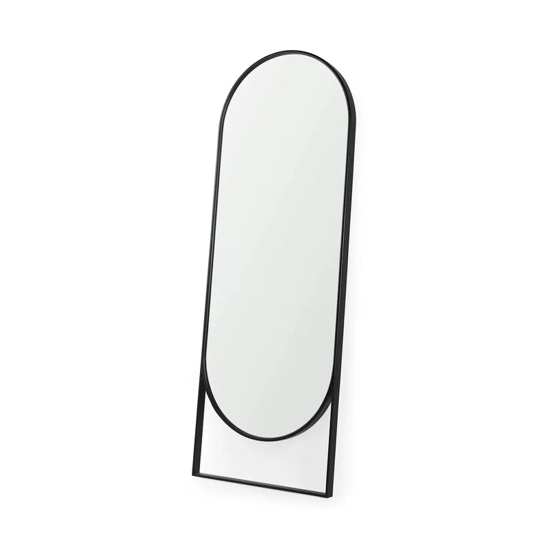 Sadie Black Metal Arched Floor Mirror - Mercana
