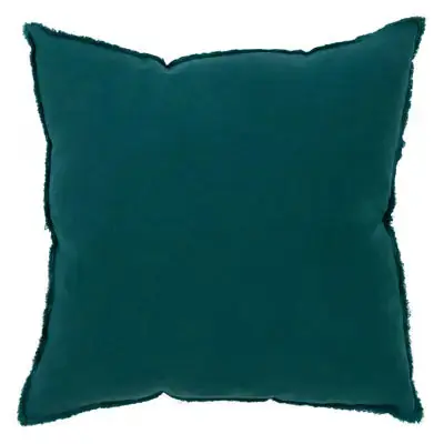 Fringed Design Linen Pillow, Jasper Green - Saro Lifestyle