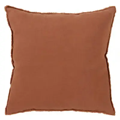 Fringed Design Linen Pillow, Terracotta - Saro Lifestyle
