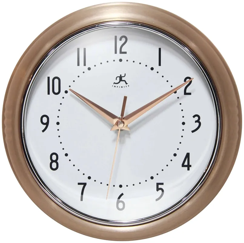 Retro Round Copper Indoor Wall Clock 9.5 Inch - Infinity Instruments