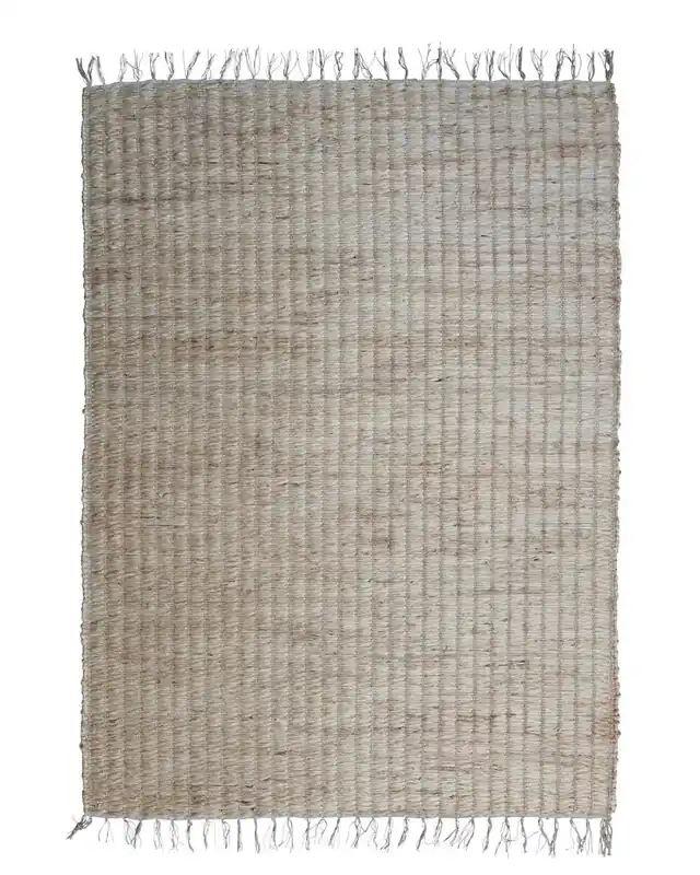 Woven Bleached Jute & Cotton Fringe Rug - Greenhouse Home