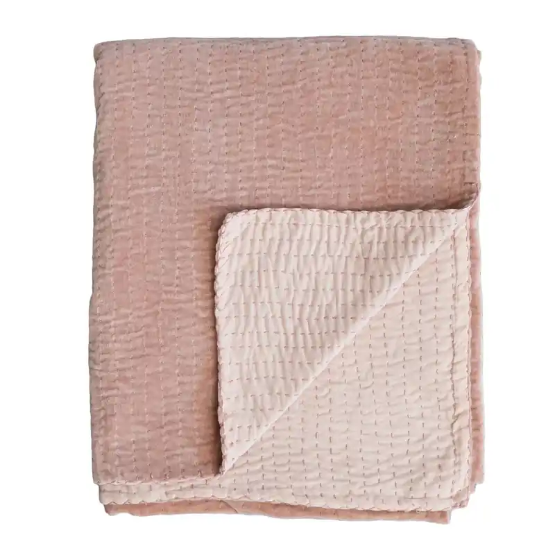 Cotton Velvet Throw w/ Kantha Stitch - Greenhouse Home