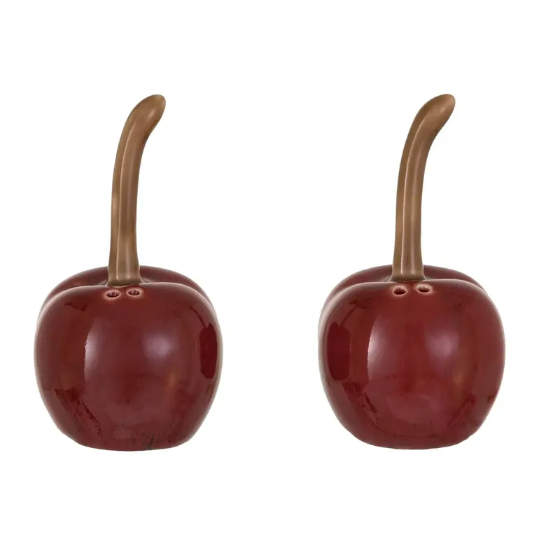 Stoneware Cherry Shaped Salt & Pepper Shakers - Greenhouse Home
