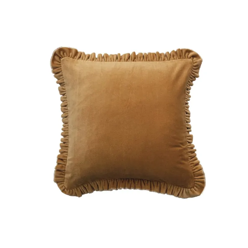 20" Square Cotton Velvet Pillow w/ Ruffled Trim - Greenhouse Home