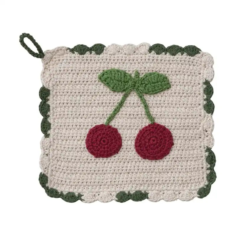 Cherry Scalloped Cotton Crocheted Pot Holder - Greenhouse Home