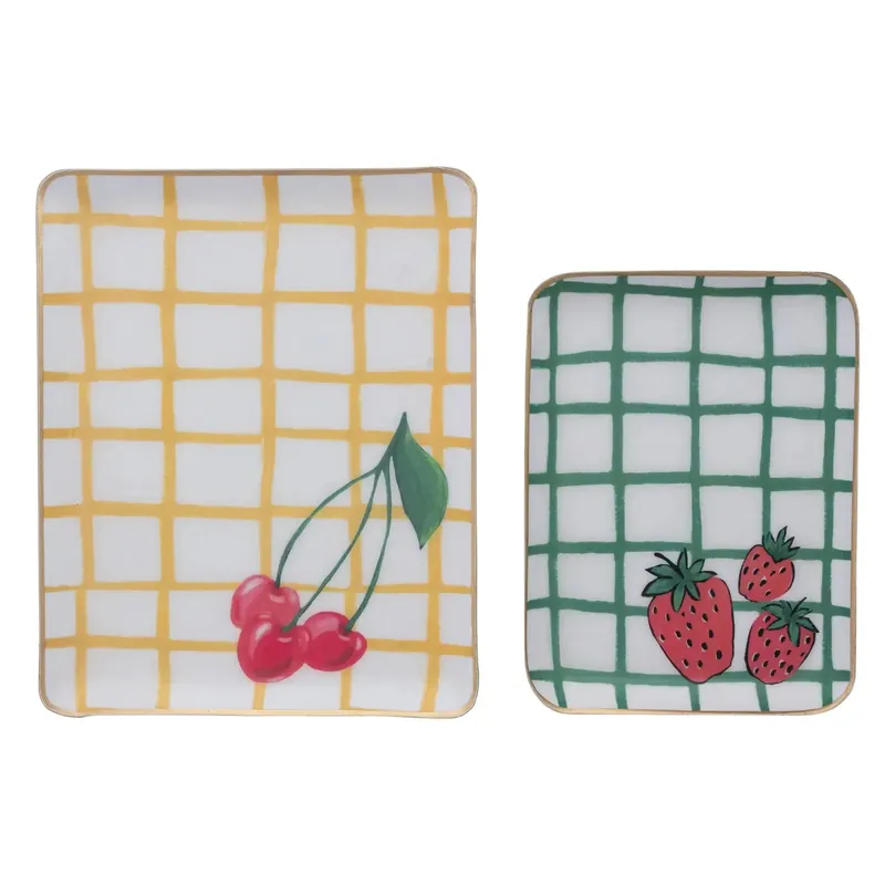 Cherries/Strawberries Enameled Metal Trays - Greenhouse Home