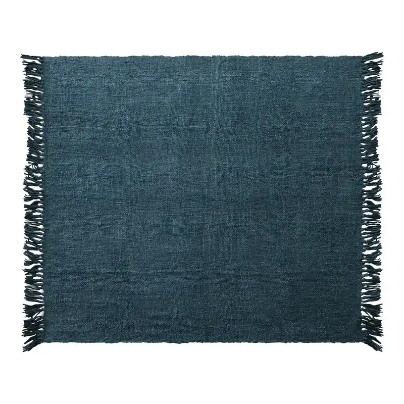 60"L x 50"W Woven Viscose Throw with Fringe, Navy Color - Greenhouse Home