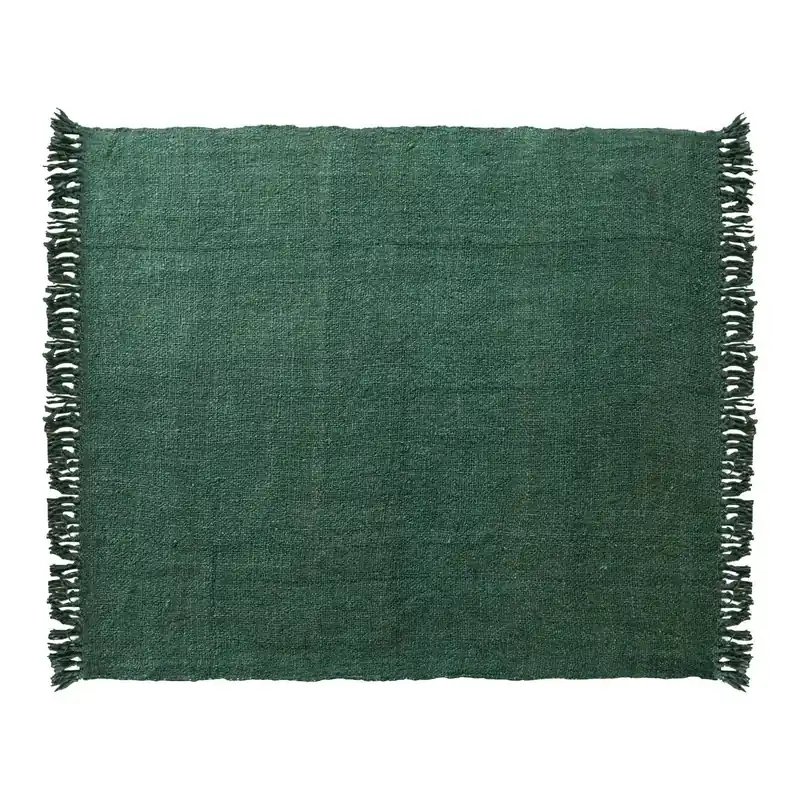 60"L x 50"W Woven Viscose Throw with Fringe, Green - Greenhouse Home