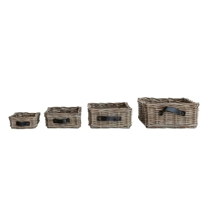Rattan Nesting Baskets with Leather Handles - Greenhouse Home
