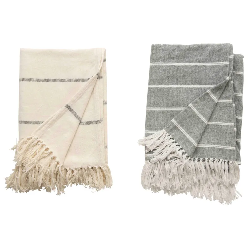 Striped Throw with Fringe - Bloomingville