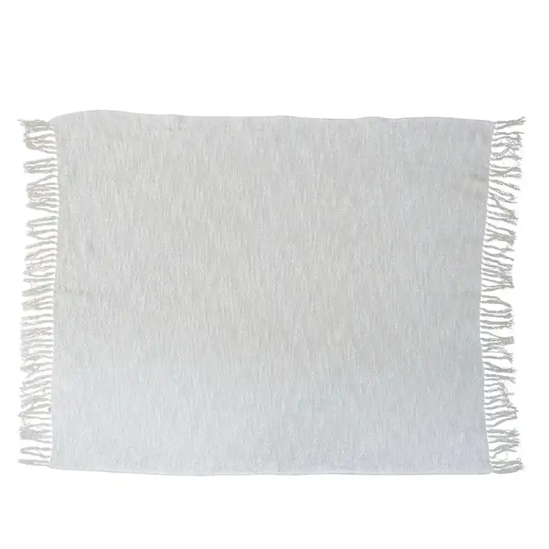 Cotton Throw w/ Silver Metallic Thread & Fringe - Bloomingville