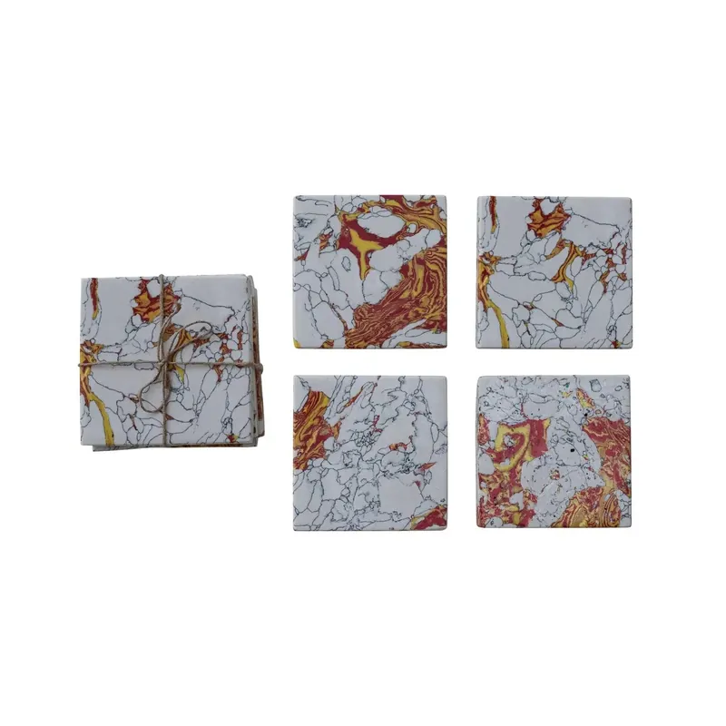 Recycled Stone & Resin Coasters, Set of 4 Tied - Bloomingville