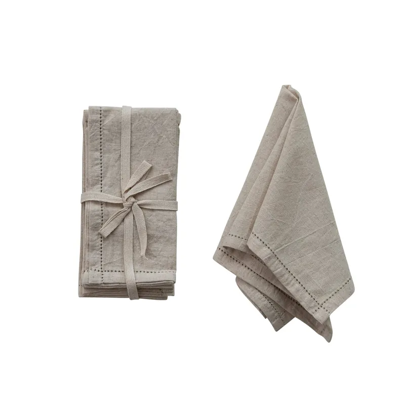 Natural Cotton & Linen Napkins with Border Stitch - Greenhouse Home