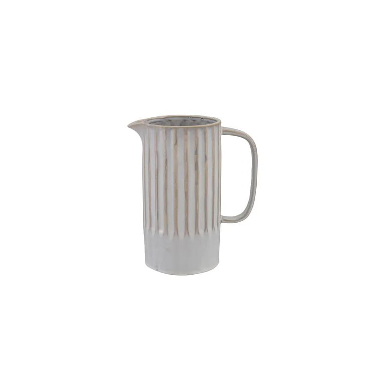 White 1-3/4 Quart Stoneware Ribbed Pitcher