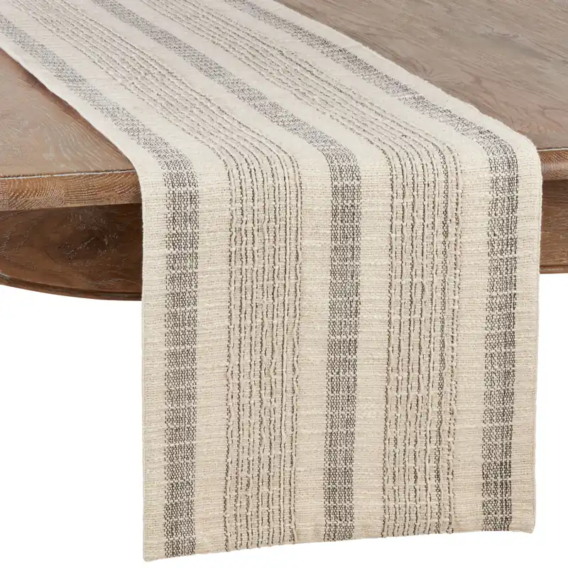 Striped Woven Runner - Neutral Colors: Ivory / 16"x90"