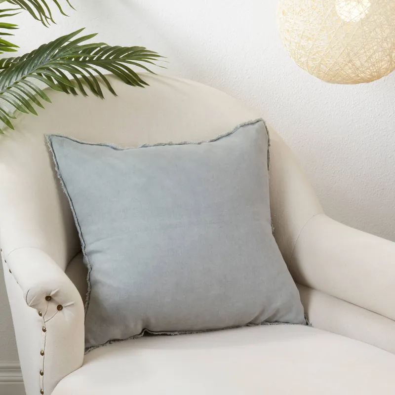 Fringed Linen Pillow – Down Filled: Blue-Grey / 20"
