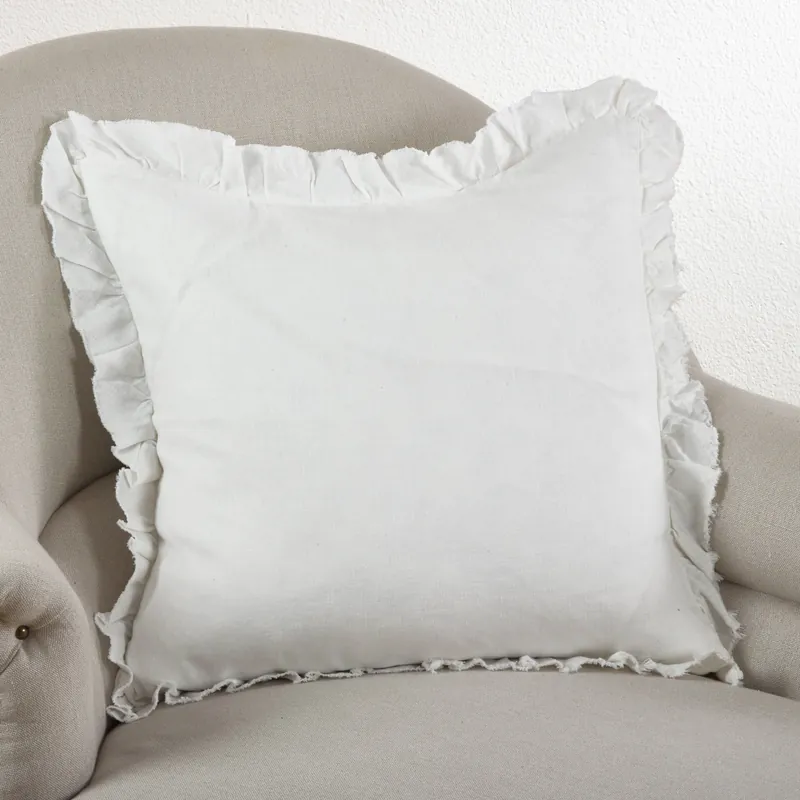 Ruffled Design Pillow - Down Filled: Ivory / Down Insert / 24"