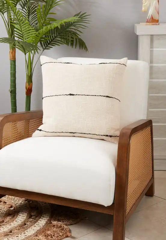 Chic Stripe Woven Throw Pillow: Natural / Poly Filled / 20" - Saro Lifestyle