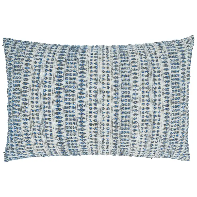 Woven Throw Pillow With Line Design: Blue / Poly Filled / 16"x24" - Saro Lifestyle