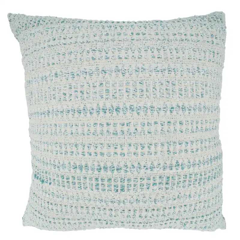Woven Throw Pillow With Line Design: Aqua / Poly Filled / 22" - Saro Lifestyle