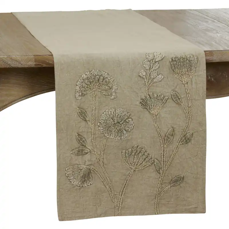 Stone Washed Floral Runner: Taupe / 16"x72" - Saro Lifestyle