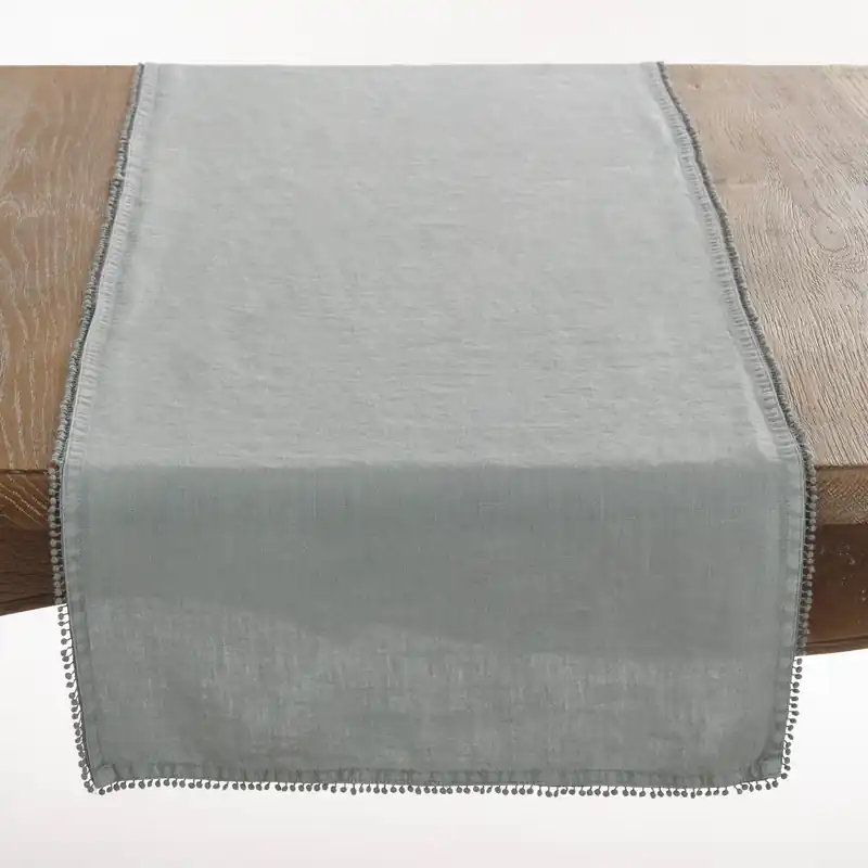 Pompom Design Runner: Blue-Grey / 16"x72"